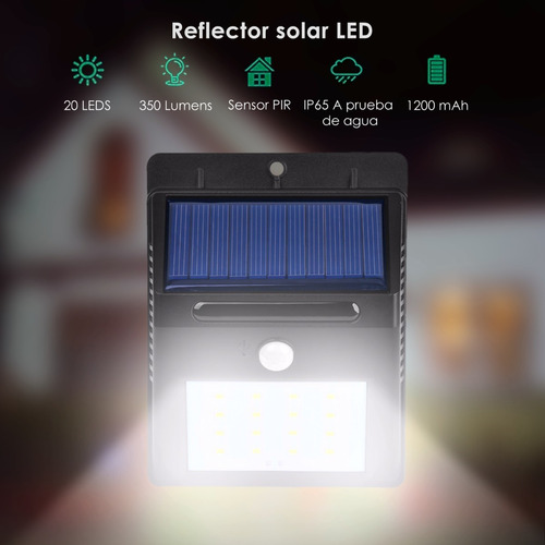 Reflector Solar Led Solarshine Luz Exterior 20 Leds Sensor