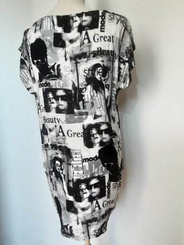 Imagen 5 de 10 de Vestido Estampado Periódico, Cerrado Manga Corta, Talla S