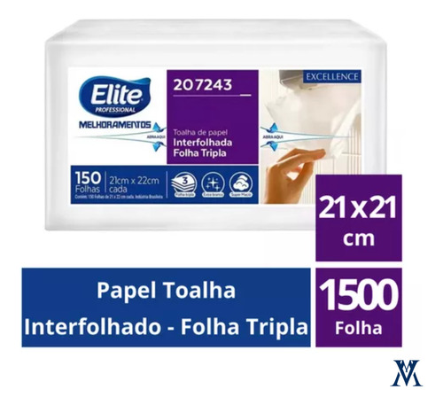 Kit 10 Papel Toalha Elite Interfolhado Tripla C/1500 -207243