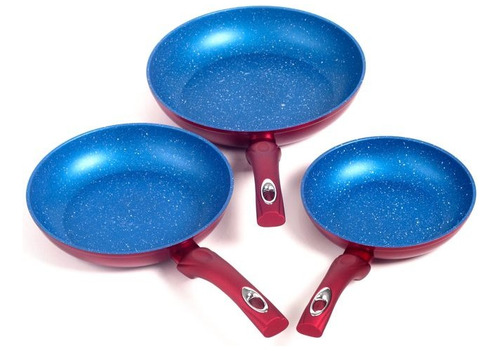 Set De 3 Sartenes Rojo Interior Azul Swiss Silver