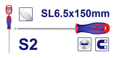 Destornillador Plano Magnético Pl6,5x150mm Emtop Industrial