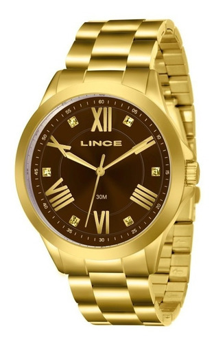 Relógio Lince Feminino Dourado Fundo Marrom Lrgj046l N3kx