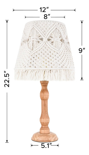 Lámpara De Madera Bohemia 23 Con Pantalla Tejida Hueca Blan