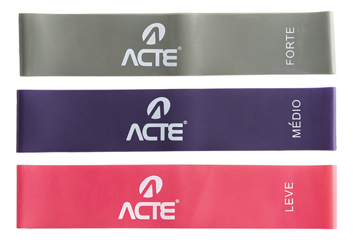 Kit Faixa Elastica T71-R, Yoga e Pilates, Rosa, Roxo e Cinza - Acte