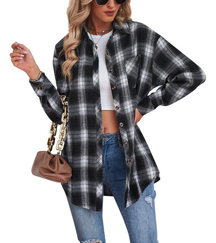 Camisa A Cuadros Blusa Dama Casual Manga Larga Blusas Mujer