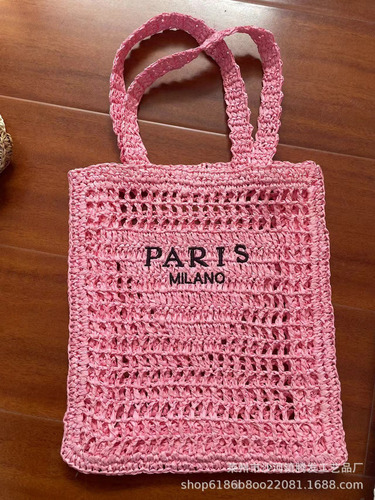 - Pink - Bolsa De Playa Tejida De Malla Hecha A Mano