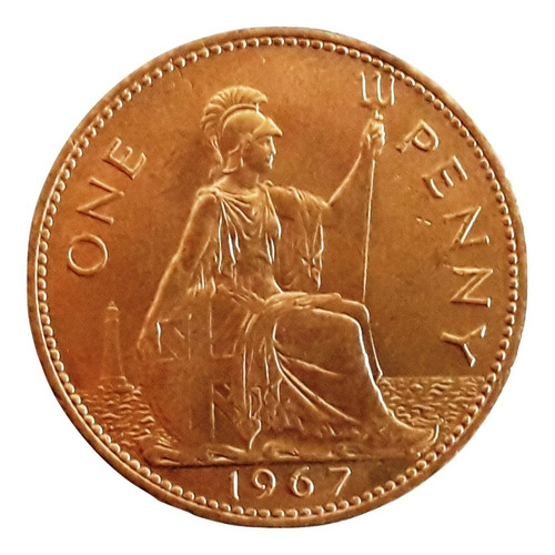 Inglaterra Moneda De Bronce De 1 Penny Del Año 1967 (30 Mm)