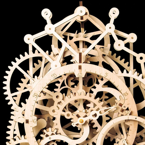 Imagen 6 de 10 de Reloj Péndulo Robotime Engranes Madera Móvil Armar Bloques
