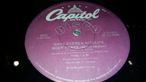 Gaye Evers & Nitelite Body Party Vinilo Maxi Usa Excelente