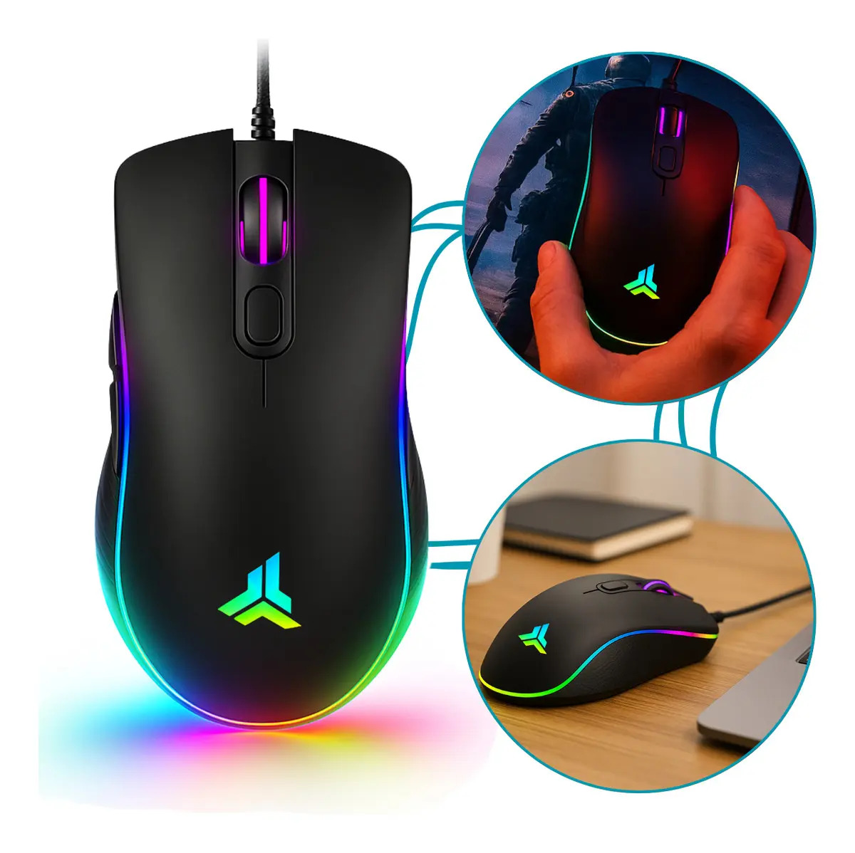 Mouse Gamer Para Jogo 4800 Dpi Óptico Chroma Com Luzes Led Rgb 7 Botões Preto Digital Informática