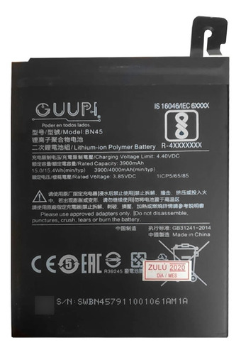 Bateria Guupi Xiaomi Bn48 Redmi Note 6 Pro Sellada Nueva