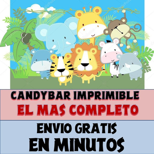 Kit Imprimible Candy Bar Animales De La Selva Mas Completo