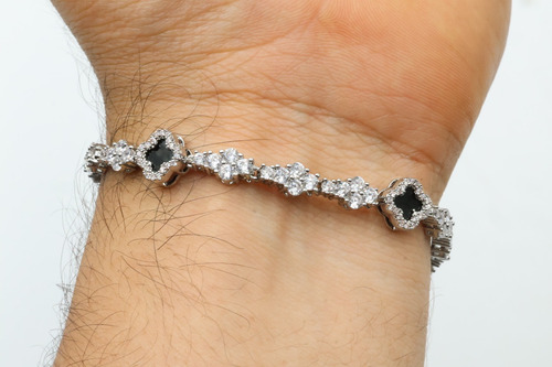 Pulsera Tenis Cross Trébol Compatible Con Van Cleef Premium Plateado 20.32 Cm 20 Cm