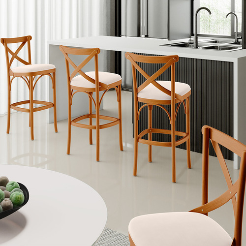 Kit 05 Banquetas Cozinha Sala Jantar Estof Ávila Suede Bege