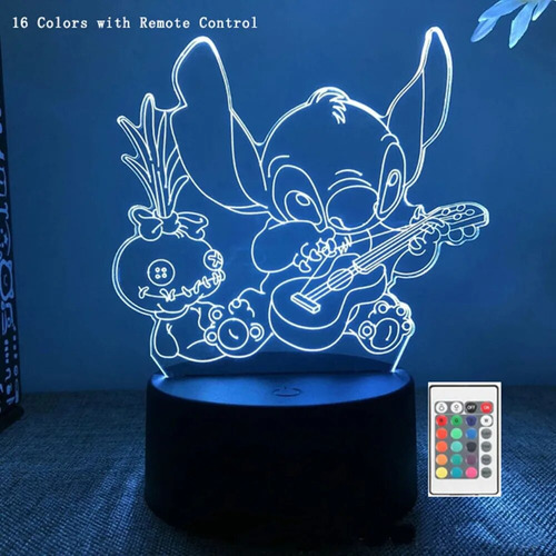 Lámpara Stitch Night Light 3d, 16 Colores, Con Sala De Contr