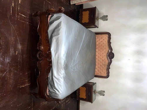 Cama En Madera Labrada Marrón Estilo Luis Xv + Colchon