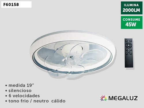 Lampara Ventilador De Techo Aspas Ocultas Iluminacion 30385 48 Cm 60 Hz Blanco Trasparente Plástico 7