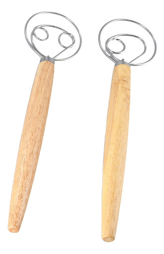 Batidor De Masa Danés 2 Piezas - Mango De Madera Inoxidable