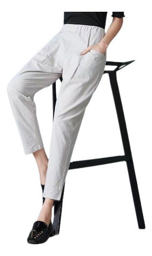 Pantalones De Lino Sueltos Color Sólido Para Mujer Coreana