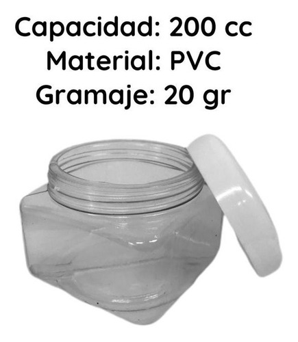 Imagen 6 de 10 de Potes Plasticos 200 Cc Cuadrado Cristal Pvc X 190 Un.