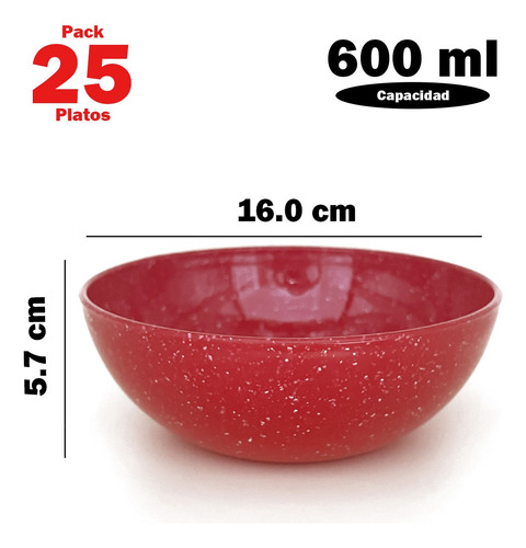 Platos Tazon Bowl Plastico Parece Peltre 25 Pzas 600 Ml Rojo Peltre