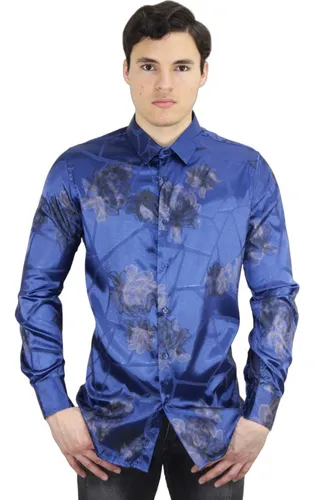 Camisa azul satinada hotsell