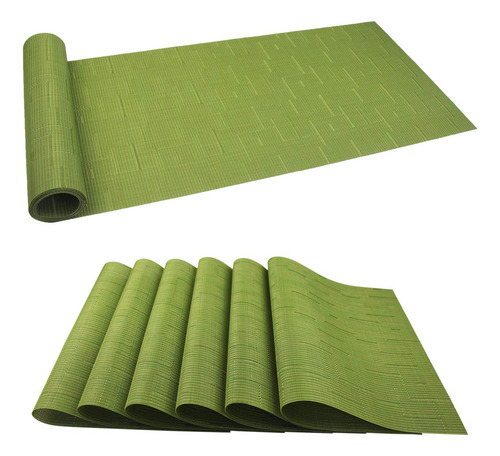 Mantel Individual De Plastico Con Camino De Mesa Verde 7 Pz