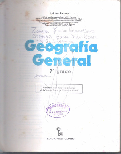 Libro De 7°:geografia General-hector Zamora