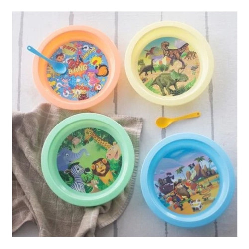 Plato Hondo Con Dibujos Infantil Colores Multiuso Premium