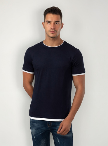 Playera De Hombre Doble Combinada Suave Deportiva Comoda Fit