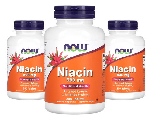 Niacina 500mg Now Foods Niacin Vitamina B-3 250 Tablets 3un Sabor Sem sabor