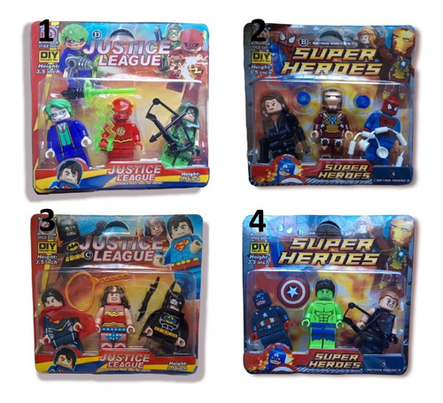 Super Heroes Varios Figura Muñeco Bloque De 9cm X 3 Unidades