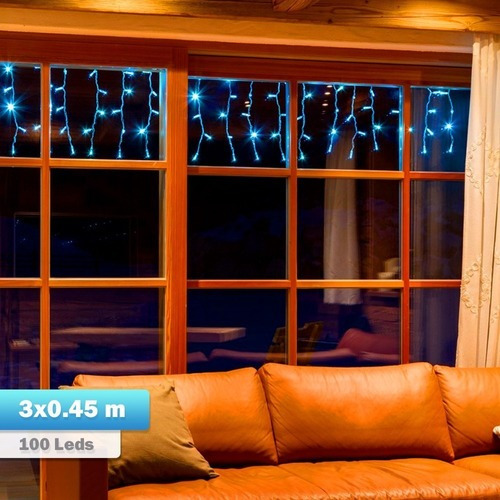 Cortina Led 3m X 45 Cm 100 Led Azul Luces Navidad Rf 1322
