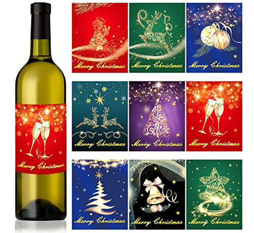 Etiquetas Adhesivas Para Botellas De Vino Navideñas En Lámin