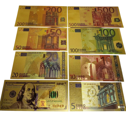 Euro/billetes Dorados-colección En Latón 8uni. 100dol.cábala