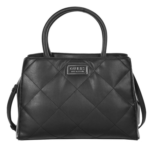 Bolsa Guess Factory Dale Satchel Acabado De Los Herrajes Niquel Color Negro Correa De Hombro Negro Diseño De La Tela Rayado