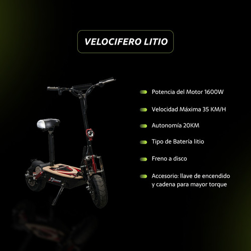 Monopatín Eléctrico Velocífero Sunra Con Asiento 1600w Litio