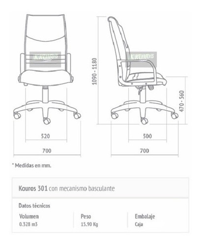 Imagen 3 de 3 de Sillón Gerencial Oficina Respaldo Alto Basculante Kromos 301