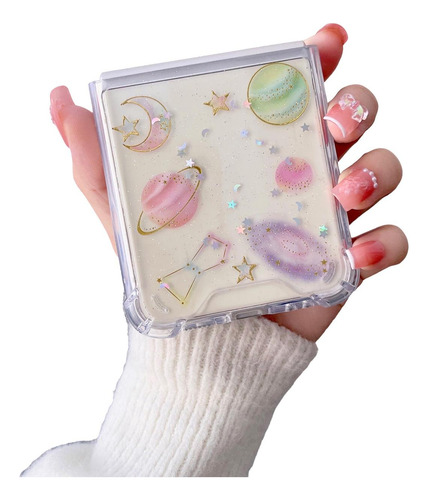 Imagen 8 de 9 de Funda Para Galaxy Zflip + Mica Universo Estrellas Mujer Dama