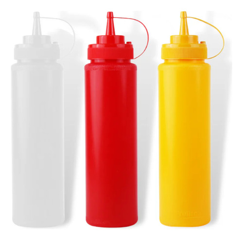 9 Botellas 22cm Dispensadoras Catsup Mostaza Crema Salsas Variado