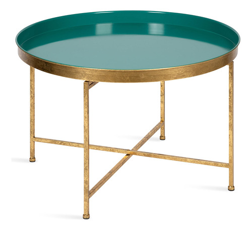 Mesa De Centro Moderna Verde Azulado Y Dorado 71 X 71 X 48 C