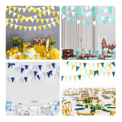 1 Juego De Bandera Triangular Dorada Y Verde Para Decoración
