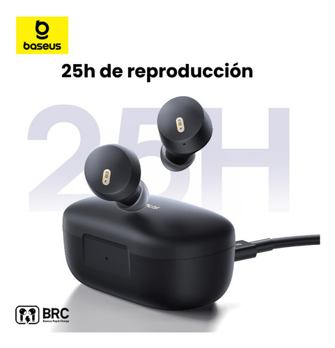 Baseus Kit Audífonos Inalámbricos Bowie E18 Bluetooth 5.3 + Cubo De Carga Usb Tipo C 30 W + Cable Retráctil Tipo C A Tipo C + Carga Rápida alta compatibilidad color negro