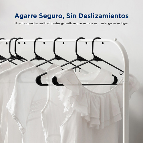 100 Ganchos de Plastico Premium SereneLife, Antideslizantes, Ahorradores de Espacio, Duraderos y Resistentes, para Camisas, Suéteres, Sudaderas, Abrigos, Pantalones y Vestidos, Negro