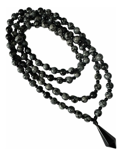 Japa Mala Collar Meditación 108 Cuentas Obsidiana Nevada