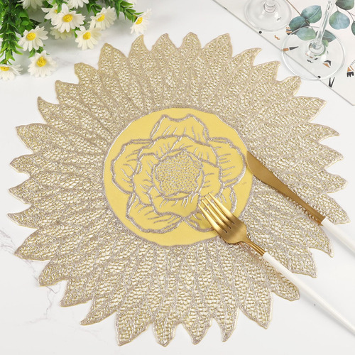 Round Placemats 15 Inch Gold Vinyl Metallic Hollow Out Tabl.