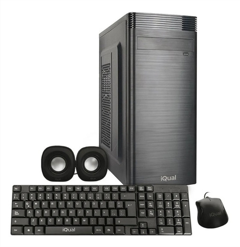 Kit Pc Gabinete Iqual Cm-5906 Mouse Teclado Fuente 500w New Color Negro