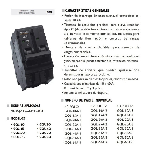 Imagen 2 de 6 de Breaker Breker Interruptor Termomagnetico 30a 2p Exceline /