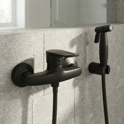 Monocomando Griferia Ducha Higienica Baño Negro Mate Acra Negro Mate ...