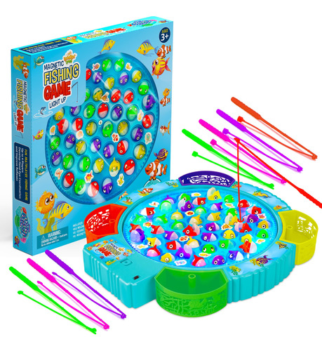 Juego De Pesca Con Luz  45 Peces Magneticos, 8 Postes Led G